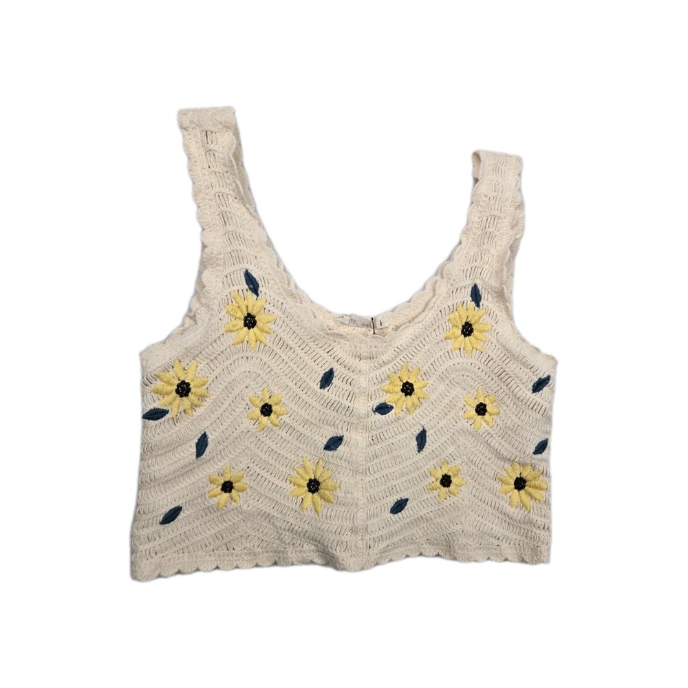 New In cotton crochet crop top  daisy floral embroidery small s‎